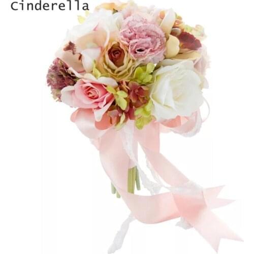 Cinderella Pink/Yellow/Purple Wedding Bouquets Bridal Bridesmaid Flower Artificial Simulate Ivory Flower Bouquets