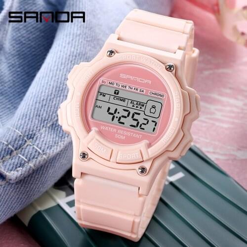 SANDA Sports Women Watch LED Digital Quartz Wrist Fashion Casual Multifunction Waterproof Wristwatches For Clock Relogio 6020