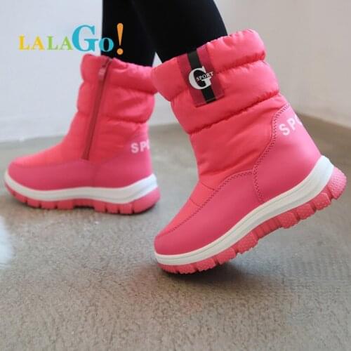 2021 Girls Mid-Calf Plush Snow Boots Little Kids Outdoor Durable Boots with Zipper Toddler Kids Anti-slip Shoes Winter Shoes