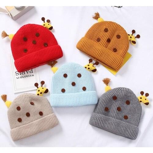 Cartoon Deer Baby Hat Winter Warm Knitted Soft Newborn Baby Girl Boy Hat Beanie Dot Kids Hat Caps for Children