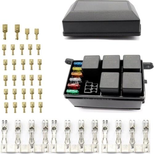 Universal 6 Way Auto Car Fuse Holder Box With 6PCS Spade Terminals Fuses Relays 12V 40A