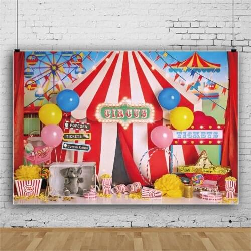 Happy Circus Performing Theme Balloon Party Background Boys Birthday Table Decoration Photography Photo Childs Vinyl Backdrop