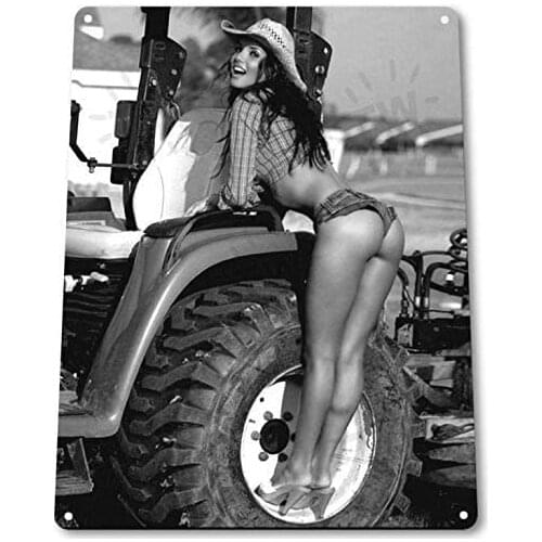 WOOOOL Step Up Pinup Girl Sexy Cowgirl Farm Tractor Novelty Retro Vintage Wall TinRetro Sign Wall TinQuote Art Poster