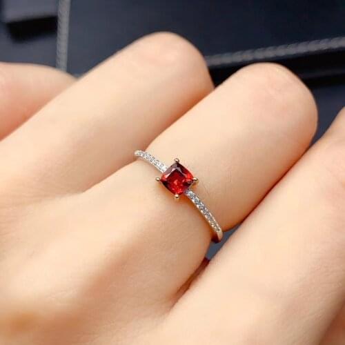 CoLife Jewelry 925 Siler Garnet Jewelry for Daily Wear 4mm Natural Garnet Ring Simple Silver Garnet Ring