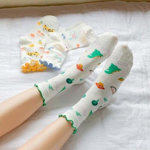 PEONFLY Cute Cartoon Animal Pattern Womens Socks Ruched Kawaii Rabbit Dinosaur Duck Funny Happy Socks For Girl Christmas Gift