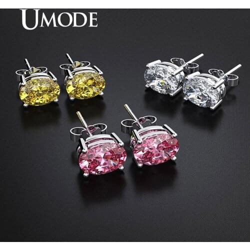 UMODE 7 Colors Oval Stud Earrings Korean Women Cubic Zirconia Crystal Earrings Luxury Designer Jewelry Gifts for Women UE0595
