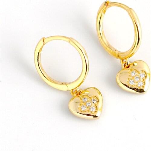 925 Sterling Silver Earring Fashion Zircon Heart-Shaped Short Drop Earring Ear Ring Trend Cute Temperament Girl Women Ear Jewelr