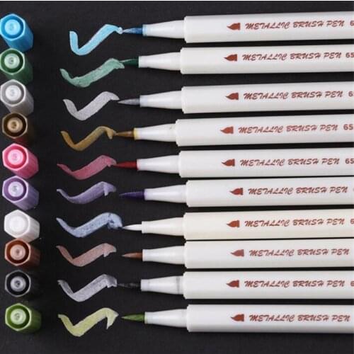 10 Pcs/Box Drawing Painting Marker Pens Metallic Color Pens for Black Paper Art Supplies Marker Pens Stationery Material Escolar