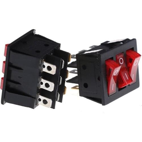 2PCS/lot Plastic KCD4 Triple 9-pin Rocker Switch 15A/250V