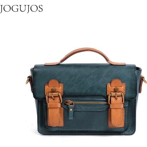 2021Vintage Women Real Leather Small Handbag Square Totes