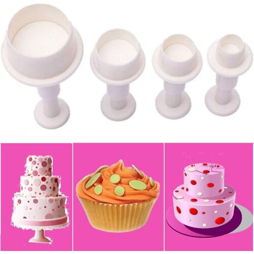 4Pcs Round Circle Cookie Cake Cutter Mold spring die Cookie mold Plastic Sugar Plunger Practical Fondant Craft Decor Baking Tool