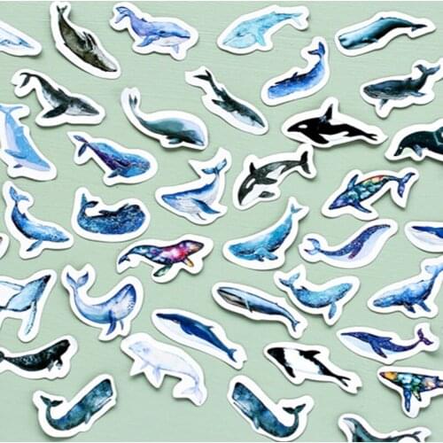 45pcs/box Kawaii Whale Stickers Self-adhesive Decor Stationery DIY Scrapbook Notebooks Diary Album Stick Label School Supplies