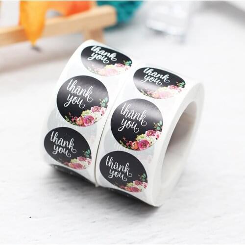 500pc/Roll 1Inch Flower Thank you Label Stickers Round Thank You Stickers With Floar For Weedding Party Gift/Cake Box Decoration