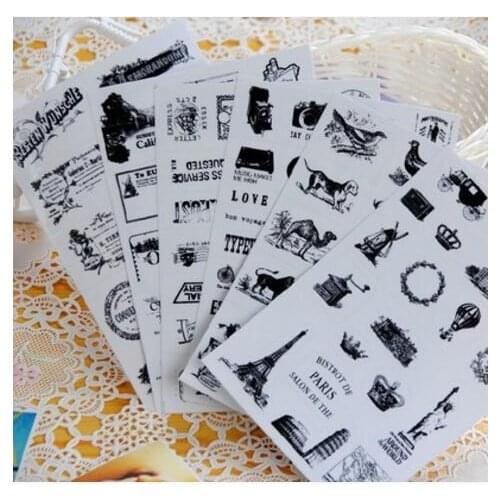 6sheets/Set Retro Seal Pattern Transparent Diary Scrapbooking Decorative Stickers Tower Hot Air Balloon Cool Laptop Stickers