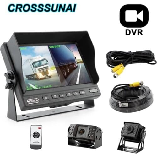 7 Inch car DVR HD 1024*600P IPS Screen AHD 1080P front rear view camera with monitor Recorder Support SD Card for Truck Van Bus