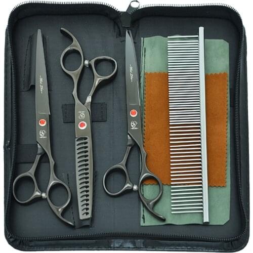 7" Professional Dog Scissors Japan 440c Pet Cutting Scissors 40% Cut Off Thinning Shears Animals Curved Tijeras Supplies B0027A