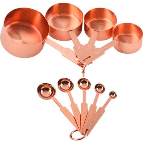 9 Pcs of Rose Gold Stainless Steel Measuring Cups and Spoons for the Kitchen Seasoning Measuring Spoon Baking Set 2021
