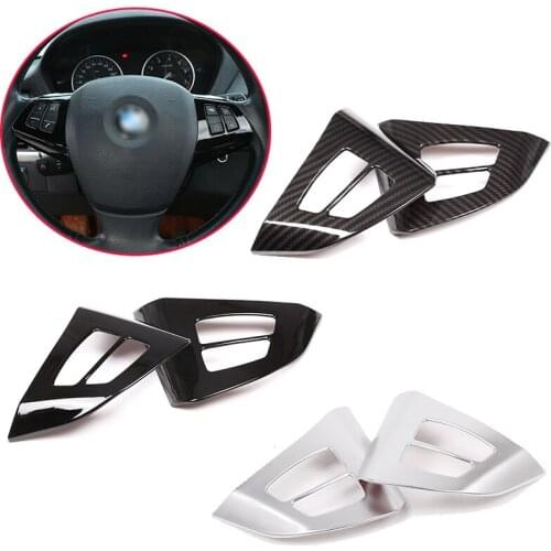 2pcs Glossy Black ABS Car Steering Wheel Button Frame For BMW X5 E70 2008-2013 Car Accessories