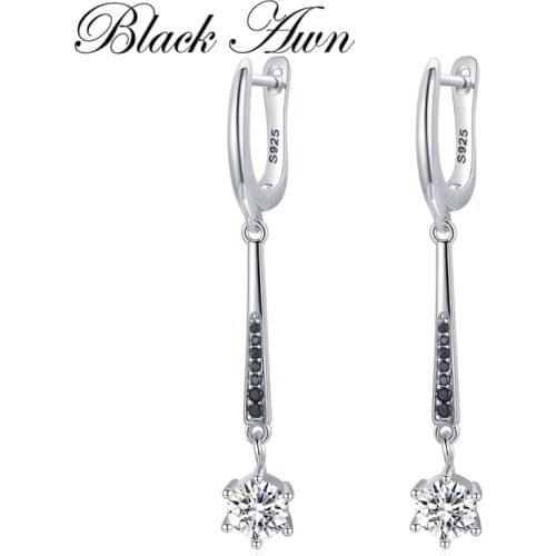 Black Awn Hoop Earrings for Women Classic 925 Sterling Silver Trendy Spinel Engagement Fine Jewelry I216