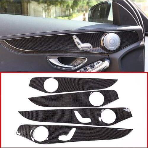 4pcs For Mercedes Benz C Class W205 C180 2015-2018 ABS Chrome Carbon Fiber Style Interior Door Decoration Panel Cover Trims