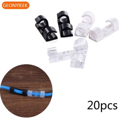 20pcs Cable Organizer Clips Cable Management Desktop & Workstation Wire Manager Cord Holder USB Charging Data Line Winder White