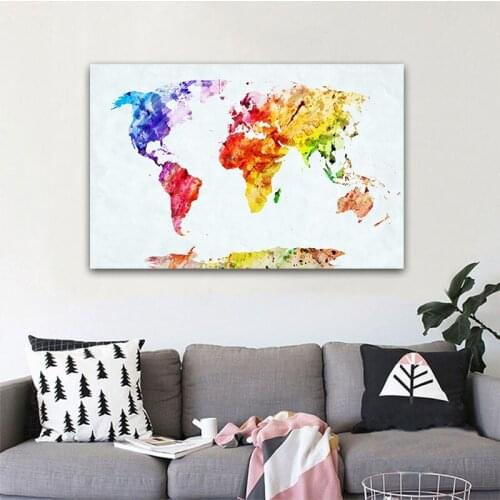 Worldmap Colorful Abstract Home Decorative Pictures Art Modern Canvas Painting Custom Photo Prints No frame
