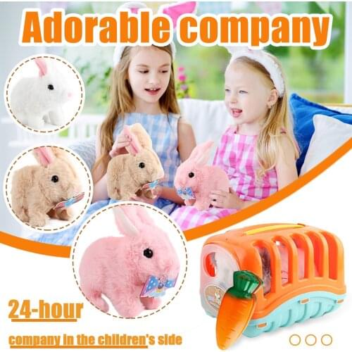 Kawaii Electric Simulation Rabbit Plush Walking Barking Toy Sounds Walking Interactive Pet Robot Doll Toy Childrens Gifts#g4