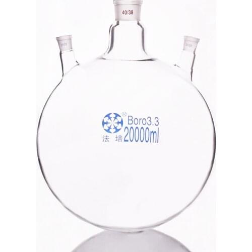Three-necked flask oblique shape,with three necks standard grinding mouth 20000ml,Middle joint 40/38,lateral joint 24/29