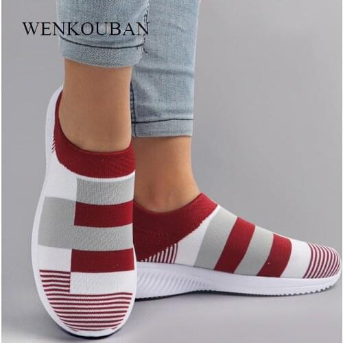 Summer Shoes Women Sneakers Casual Vulcanized Shoes Female Sock Sneakers Women Knitted Flat Shoes Ladies Slip On Loafers 2020