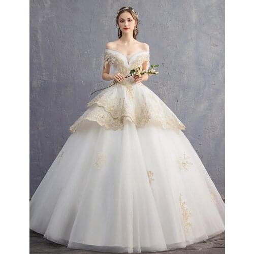 Lace Wedding Dresses fashion Princess Wedding Gown Bridal Slim Short Sleeves Boat Neck applique Lace Wedding Dress