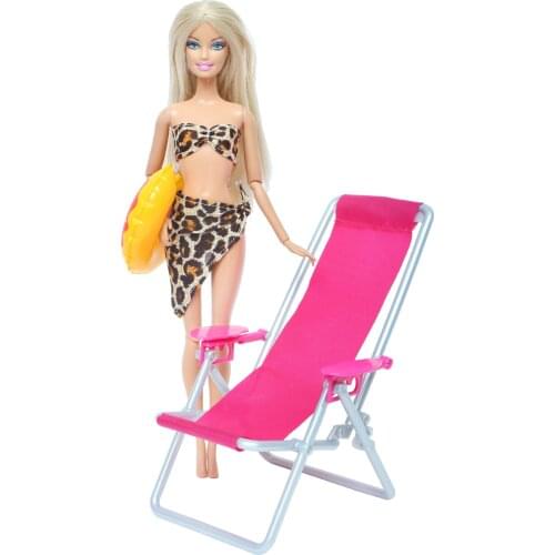 3 Pcs/Pack =1x Summer Beach Swimsuit Bikini Swimwear + Random 1x Swimming Lifebuoy +1x Beach Chair Accessories for Barbie Doll
