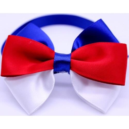 Hot! 50pcs Day Pet Dog Bowties Red White Blue Ribbon Bow Tie for 4th July Dog Neckties Collar Grooming Products