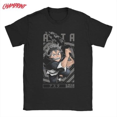 Asta Black Clover T Shirts Men 100% Cotton Humorous T-Shirt Round Neck Anime Manga Tees Short Sleeve Clothes Printing