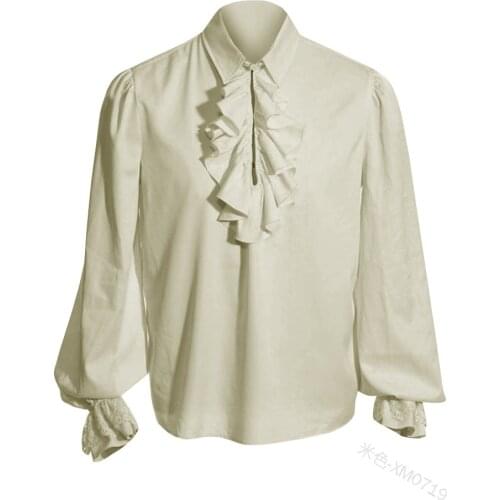 Men medieval Gothic Shirt Larp Viking Vintage Bridegroom Cosplay Costume Top Princes white Shirt Stage perfoming outfit