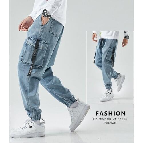 Men Joggers Cargo Denim Pants Baggy Harem Japanese Streetwear Styke Male Ankle Harajuku Casual Hip Hop Jeans Trousers Men