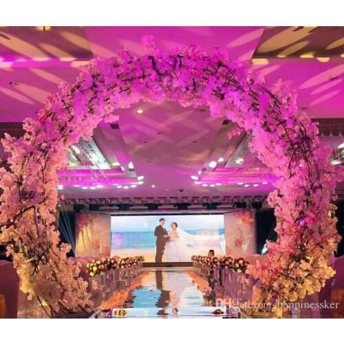 New cherry blossom+iron round stand lucky door full DIY wedding window party decor artificial flower cherry blossom +arch shelf