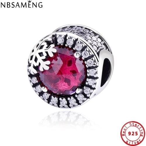 Original 100% 925 Sterling Silver Bead Charm Charms Rose Red Snowflake Story Fit Beads Bracelets Women Jewelry Making