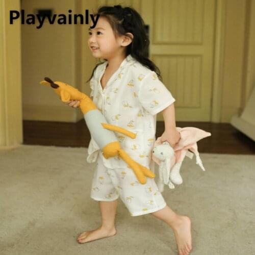 2021 Korean Style Summer Girls Pajamas 2-pcs Sets Short Sleeves Cartoon Print Shirts Top+Shorts Sleepwear Cute Homewear E1007