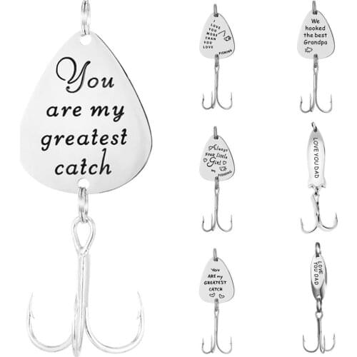 Stainless Steel Letters Engraved Fishhook Pendant Key Holder Keyring Keychain Fathers Day Gift Festive & Party Supplies