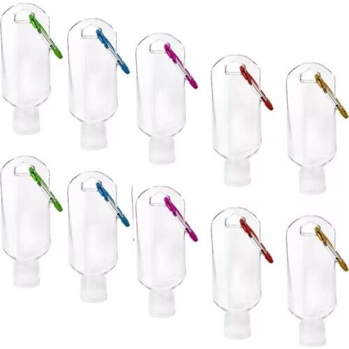 10Pcs Empty Refillable Bottle 50ml With Key Ring Hook Travel Transparent Plastic Perfume Bottle Alcohol Container Hand Sanitizer