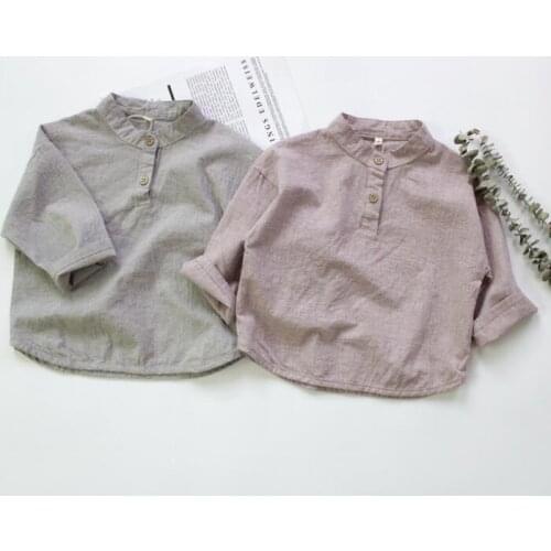 2020 New Girls Boys Shirt Autumn Cotton Linen Fashion Kids Top 2-7 year QW418