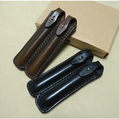 Handmade Genuine Leather Pen Bag Case 100% Cowhide 2 holes Pencil Pouch Holder For Fountain Ballpoint Pen pencil 1284A
