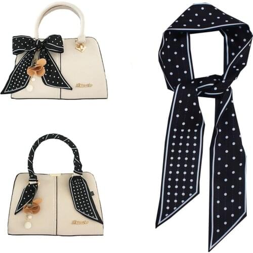 New Black Red White Dot Print Silk Scarf Small Ribbon Spring Women Ladies Vintage Handbags Bag Handle Scarves Bands Neck Ties