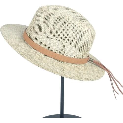 Summer Women Men Travel Beach Sun Hat Elegant Lady Straw Fedora Wide Brim Panama Sunbonnet Sunhat Size 56-58CM