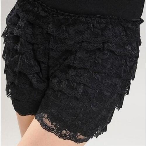 Lace Shorts Women Summer Street Fashion Shorts Girl Elastic Waist Thin Girl Sweet Black White Casual High Waist Shorts