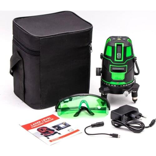 Green Beam 5 Cross Lines Laser Level Self-Leveling 120 Rotatable Indoor Outdoor Alternating Horizontal Vertical Laser Level