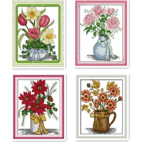 Everlasting Love Four Seasons Flower Vase Chinese Cross Stitch Kits Ecological Cotton Stamped 11CT DIY Gift Christmas Decoration