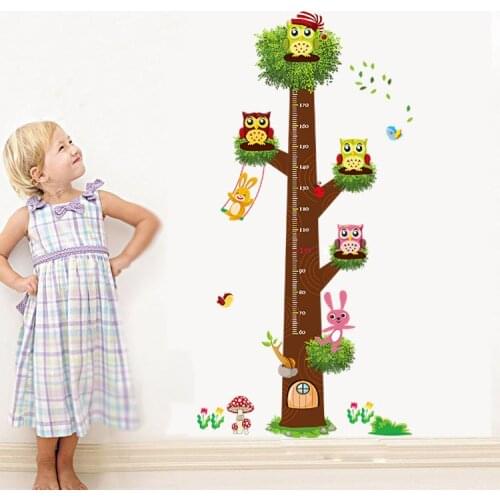 Owl Rabbit Mushroom Cartoon Height Stickers 205CM High PVC Wall Vinyl Decoration Removable Stickers Kids Art Home Decor Mural