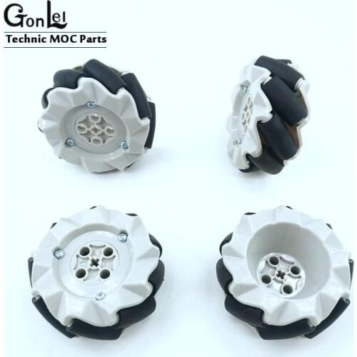 4Pcs High-Tech MOC Brick Parts Mecanum wheels 64mm Universal Wheel Building Block Bricks DIY Toys gifts fit For EV3 45544 445560