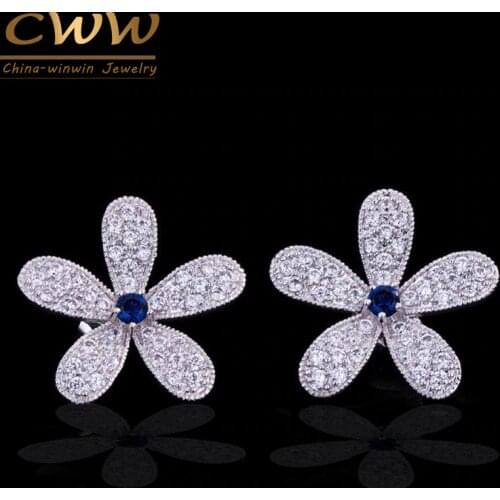 2020 New Fashion Ladies Jewelry White Gold Color Big Cubic Zircon Women Earrings with Blue Green Red Crystal Stones CZ265